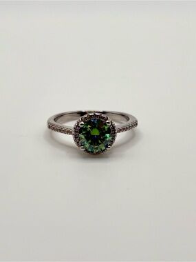 1.0 Ct Green Moissanite Halo Ring | 14K Gold Plated | Certified | 6.5mm